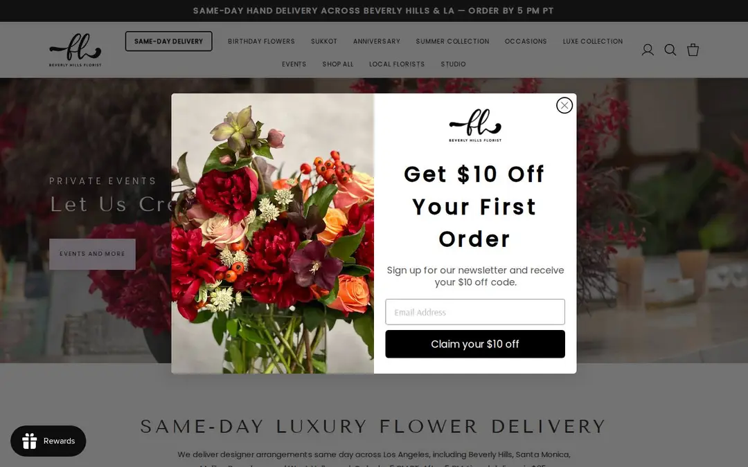 Screenshot of Beverly Hills Florist