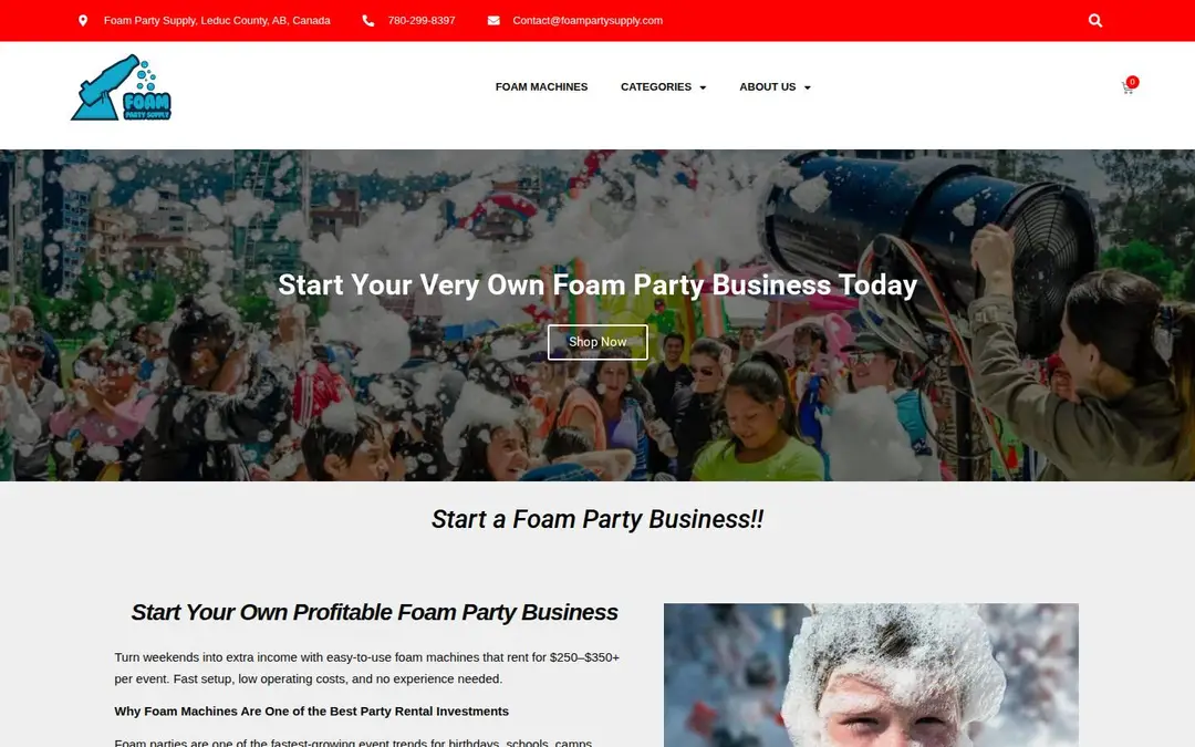 Screenshot of Foam Party Supply