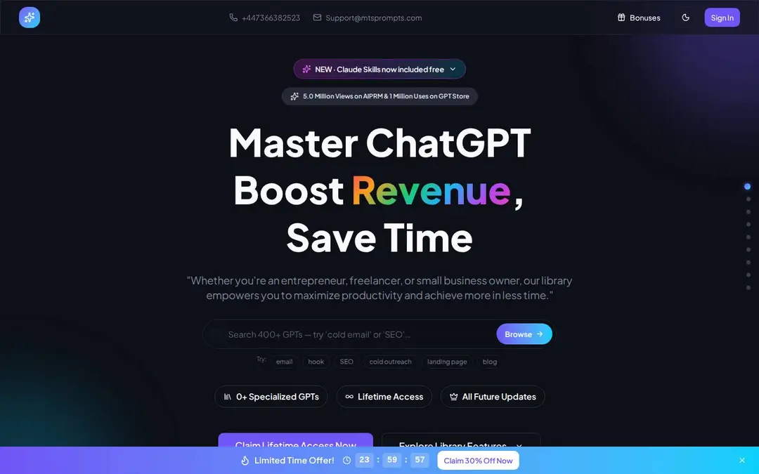 Screenshot of MTS Prompts Library
