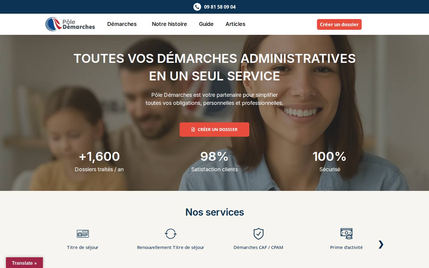 Screenshot of Pôle Démarches
